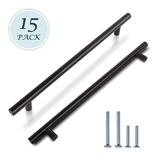 Pinson 224mm T Bar manijas Una manija del gabinete de cocina de acero inoxidable Puerta Armario Negro manijas del cajón Mobiliario de dormitorio para Centros de orificio: 224 mm (83/4) \ 15 Paquete