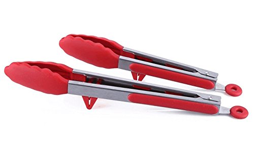 Pinzas, pinzas cocina, pinzas buffet, pinzas barbacoa, utensilios cocina, accesorios cocina. Mango de acero inoxidable, pinza de silicona 100% alimentaria. 2 Pinza multiusos (23cm&30,5cm rojo)