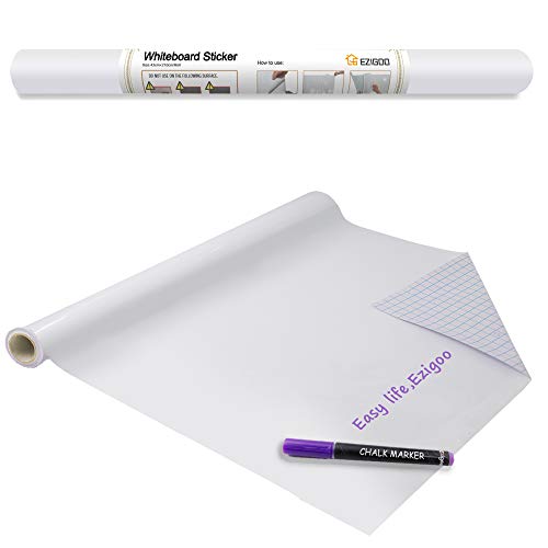 pizarra blanca adhesiva Ezigoo - Etiqueta autoadhesiva de papel de pizarra blanca 43 x 210 cm, Papel de calcomanía de tablero de mensajes, Rollo para oficina, hogar o escuela con 1 marcador de tiza