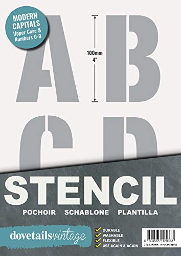 Plantilla Letras – 10 cm de altura – Alphabet y Números 0-9, Moderno Mayúsculas – en 9 hojas de 295 x 290mm