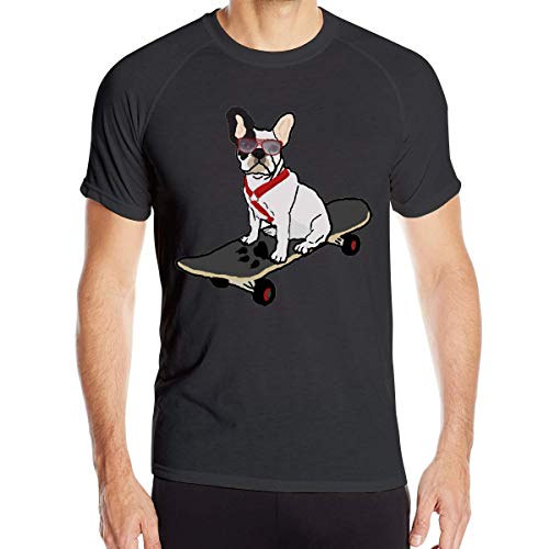 Playera de Manga Corta de Corte seco con diseño de Skate Bulldog francés para Hombre,S