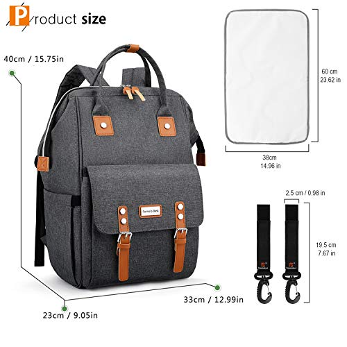 Pomelo Best Mochilas de Pañales y Biberones,Bolso del Bebé Mamá 2019 Edición,Impermeable con Estilo Oxford,Gran Capacidad con Portátil Cambiador y 2 pcs Ganchos Carrito Bebé (Gris oscuro)