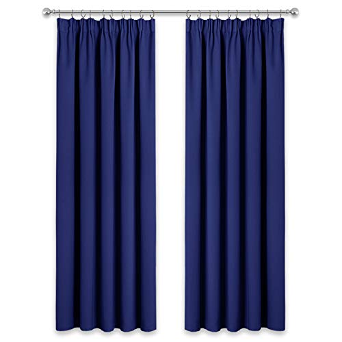PONY DANCE Cortinas de Salon Opacas - Cortinas Azules Fruncidas Termicas Aislantes Frio Calor/Decoracion de Interiores para Ventana Pequeña Puerta, Dos Piezas, 228 x 228 CM (An x L)