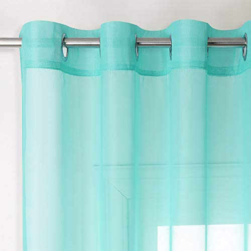 PONY DANCE Cortinas Infantiles Azul Verde con Ojales - Visillos Largos Salon Cocina Ventana Separador Ambientes para Oficina Comedor Telas Antimoscas, 2 Paneles, 140 x 245 cm (An x Al)