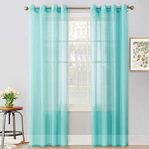 PONY DANCE Cortinas Infantiles Azul Verde con Ojales - Visillos Largos Salon Cocina Ventana Separador Ambientes para Oficina Comedor Telas Antimoscas, 2 Paneles, 140 x 245 cm (An x Al)