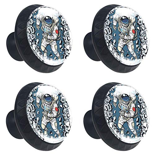 Pop Art astronauta con cerveza y palomitas de maíz sentadas en silla, armario, 4 piezas, tiradores de puerta de cajón para cocina, baño, pomos de cajón únicos, plástico, Negro10, 35 mm