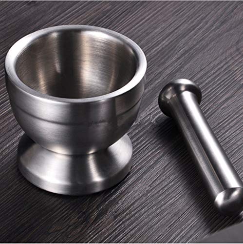 PopHMN Mortero de Acero Inoxidable, Mini tazón de triturador de Mano de Servicio Pesado triturador de ajo Molino de Especias trituradora Molinillo tazón de Hierbas Herramienta de Cocina
