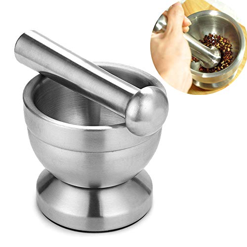 PopHMN Mortero de Acero Inoxidable, Mini tazón de triturador de Mano de Servicio Pesado triturador de ajo Molino de Especias trituradora Molinillo tazón de Hierbas Herramienta de Cocina