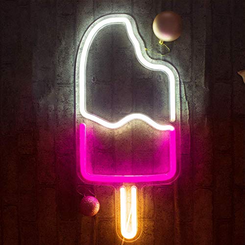 Popsicle Neon Light LED Crème Glacée Lumières Art Mur Décoratif Lampes Néon pour Mur Enfants Chambre Anniversaire Fête Bar Décor 8.3''x17.7 '' (Warm + Pink + Yellow)