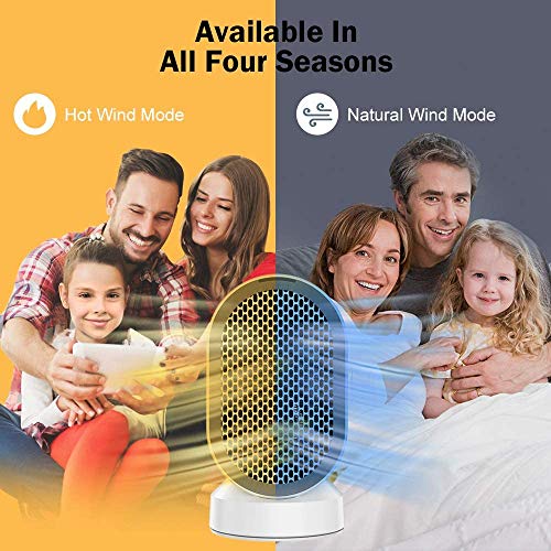 Portátil Calefactor Eléctrico, QUARED Mini Calentador de Ventilador, Personal Ventilador Calefactor Eléctrico PTC Cerámica, Oscilación Automática Calefactor Aire Frio y Caliente para Hogar Oficina