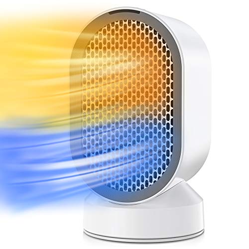 Portátil Calefactor Eléctrico, QUARED Mini Calentador de Ventilador, Personal Ventilador Calefactor Eléctrico PTC Cerámica, Oscilación Automática Calefactor Aire Frio y Caliente para Hogar Oficina