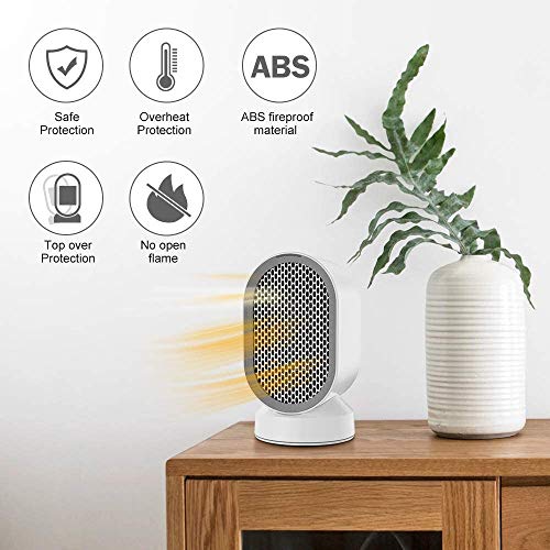 Portátil Calefactor Eléctrico, QUARED Mini Calentador de Ventilador, Personal Ventilador Calefactor Eléctrico PTC Cerámica, Oscilación Automática Calefactor Aire Frio y Caliente para Hogar Oficina