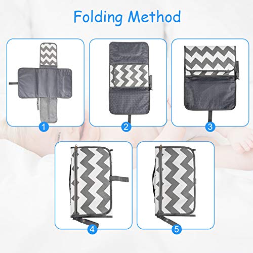 Portátil Cambiador, Bellestyle Cambiador Portátil de Pañales para Bebé, Kit Cambiador de Viaje, Impermeable Cambiador de Viaje Esterilla Lavable de Quita Completamente Acolchado (Olas Gris)