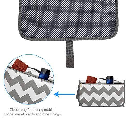 Portátil Cambiador, Bellestyle Cambiador Portátil de Pañales para Bebé, Kit Cambiador de Viaje, Impermeable Cambiador de Viaje Esterilla Lavable de Quita Completamente Acolchado (Olas Gris)