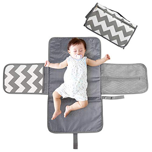 Portátil Cambiador, Bellestyle Cambiador Portátil de Pañales para Bebé, Kit Cambiador de Viaje, Impermeable Cambiador de Viaje Esterilla Lavable de Quita Completamente Acolchado (Olas Gris)