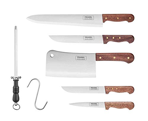 Pradel Excellence K31128 - Maletín de 7 Piezas (4 Cuchillos de Carnicero + 1 afilador + 1 Sierra + 1 Cuchilla Grande)