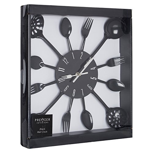 Premier Housewares - Reloj de pared, diseño de cubertería, diámetro de 43 cm, color negro