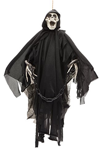 PREXTEX - Esqueleto Fantasma Animado con Ojos Rojos Que Brillan- Decoración para Halloween - 50,8 cm