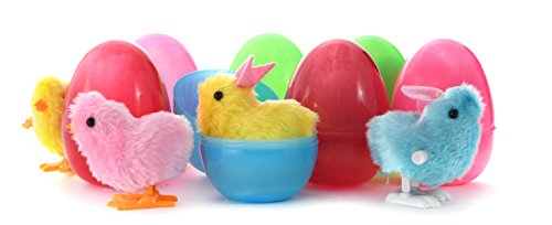 PREXTEX Huevos de Pascua de Juguete Grandes Rellenos de Conejos y Pollitos de Cuerda