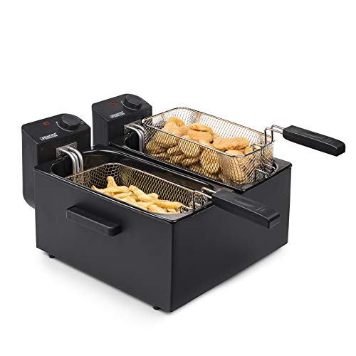 Princess 183028 Freidora eléctrica doble, Zona Fría, potencia de 2 x 1800 W, Volumen de 2 x 3 L, Temperatura hasta 190ºC, Negro