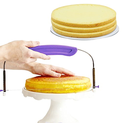 PROKITCHEN Lira de Torta Profesional de 2 Alambres, Cortador Nivelador Para Pasteles, Tarta, de Acero Inoxidable, Herramienta de Pastelería Premium, Mango Color Púrpura