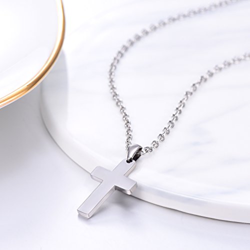 PROSTEEL Colgante de Cruz Sencilla de Acero Inoxidable con Cadena Trigo 60cm Colgante Religioso para Hombre Mujer