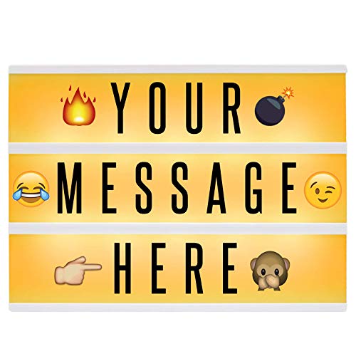 Pukkr Caja de luz de cambio de color cinemática A4 | 205 Letras y Emoji | Enciende la caja con control remoto | Batería o USB alimentado