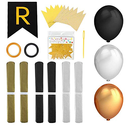 Pushingbest Decoraciones Cumpleaños, Feliz cumpleaños Decoracion Globos Garland Banderas Conjunto 42 Piezas Suministros de decoración Material Seguro para niñas, Hombres, Negro, Dorado y Plateado