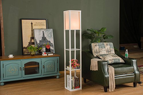 QIANGUANG® Iluminación interior Lámpara de pie de madera de 1,6 m con estantes para dormitorio y sala de estar (sin bombilla) (White)