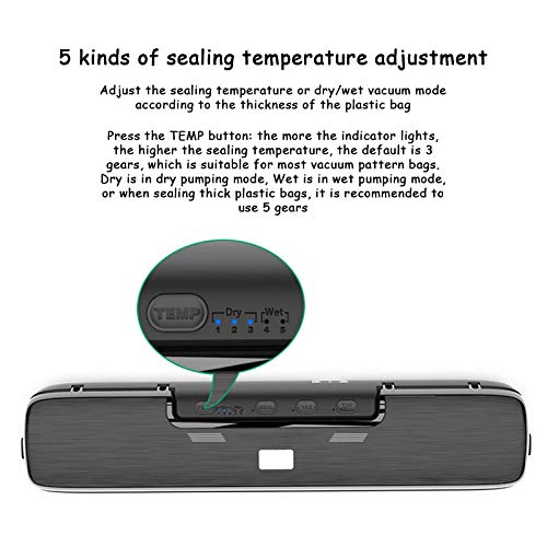 Qis.GH Sellador Al Vacío De Alimentos, Ahorrador del Alimento De La Máquina, con Una Sola Pulsación De Alimentos para Sous Vide Cocción Y El Almacenamiento De Alimentos con 15Pcs BPA Sello Bolsas
