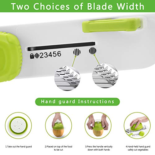 Qomolo Cortador de Verdura Mandolina,18 en 1 Multifuncional Acero Inoxidable Mandolina de Cocina,Ajustable Cortador de Alimentos Slicer para Frutas y Verduras,Guantes a Prueba de Cortes Incluido