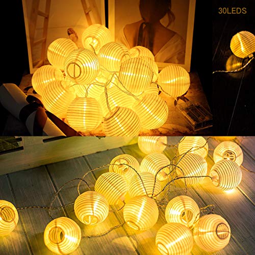 Qomolo Guirnaldas de Luces,30 LED Iluminación De Arbol de Navidad Interior y Exterior Decoración Farolillos,Impermeable Luminosa De Linternas Para Bodas,Jardín,Fiesta (Alimentado por Batería)