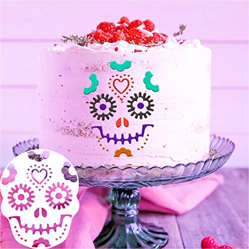 Qpout 8 Piezas Día de los Muertos Plantillas de Plantillas de Pastel, Calavera de azúcar Plantillas para Tartas de cumpleaños, para Fiesta de Halloween Decorar Tartas/Galletas/repostería