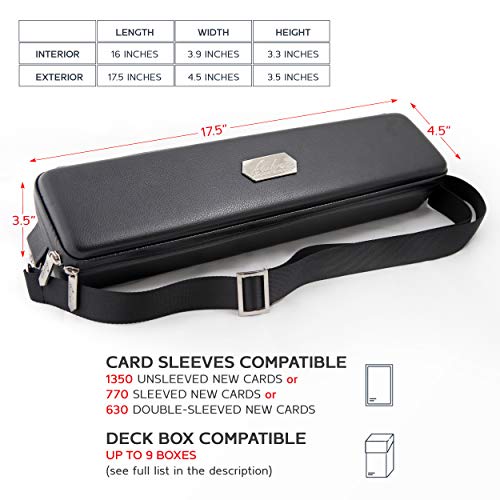 Quiver Caja para Guardar Cartas y Cromos en Cuero PU Negro | Estuche Archivador para hasta 1300 Cartas con Divisores, Correas de Mano y Hombro, Almohadillas, Doble Cremallera y 100 Fundas Protectoras