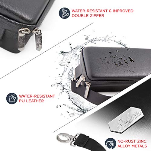 Quiver Caja para Guardar Cartas y Cromos en Cuero PU Negro | Estuche Archivador para hasta 1300 Cartas con Divisores, Correas de Mano y Hombro, Almohadillas, Doble Cremallera y 100 Fundas Protectoras