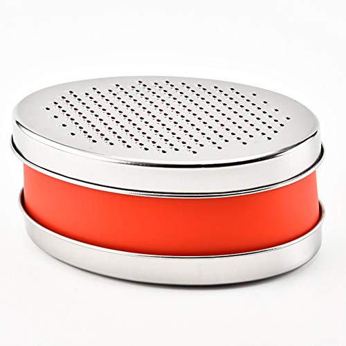 Rallador de queso con 2 cuchillas de acero inoxidable y recipiente para alimentos, picador de verduras, cortador de cocina, triturador de queso y verduras. Tamaño libre rojo