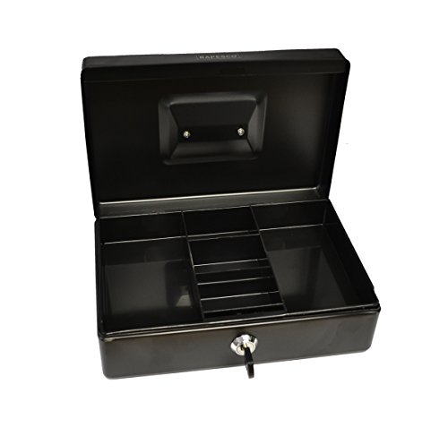 Rapesco money - Caja fuerte portátil de 25 cm de ancho con portamonedas interior, color negro