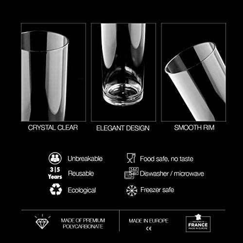 RB Vasos Tubo Plástico Premium Irrompible Reutilizable 25cl, Set de 12