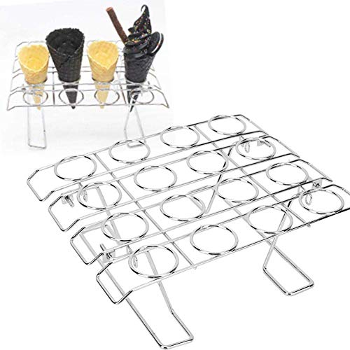 Rejilla para hornear cono de magdalenas, 16 ranuras Soporte para soporte de cono de helado de acero inoxidable Pantalla Pastel de enfriamiento Bandeja de repostería plegable para decoración de pastele