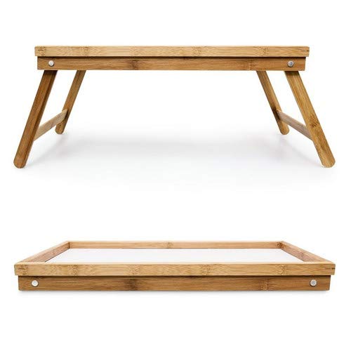 Relaxdays 10013869 Bandeja de bambú, Patas Plegable, Bordes Alto, Natural, 31x50x23.5 cm