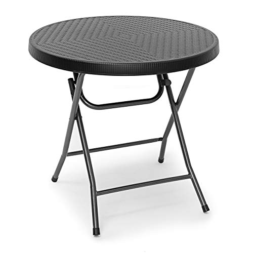 Relaxdays 10020057_427-Mesa Redonda Plegable para el jardín, Negro, 80 x 80 x 74 cm