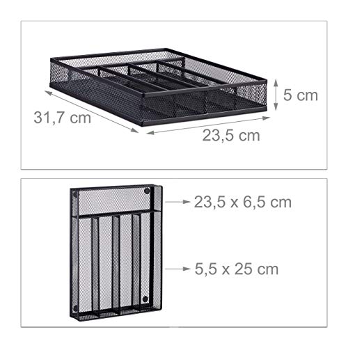 Relaxdays Bandeja de Cubiertos para Cajón Pequeña, Metal, Negro, 5 x 23.5 x 31.7 cm