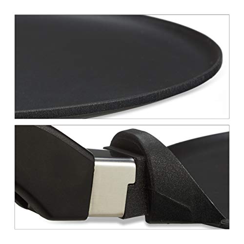Relaxdays Crepera, Sartén para Tortitas y Crepes, Antiadherente, Plana, 25 cm, Fácil de Limpiar, 1 Ud, Negro, Aluminio