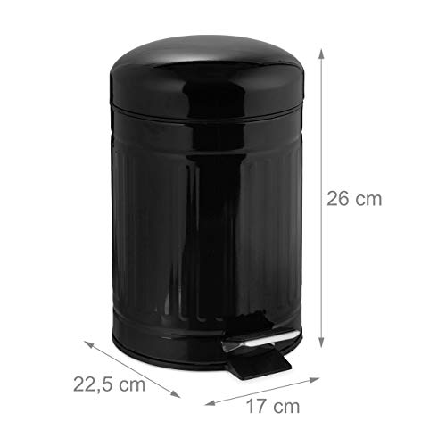 Relaxdays Cubo Basura Pedal con Cubo Interior con Asa, Acero Inoxidable, Negro, 3 L