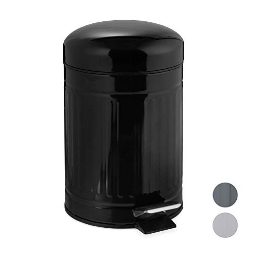 Relaxdays Cubo Basura Pedal con Cubo Interior con Asa, Acero Inoxidable, Negro, 3 L