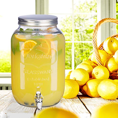 Relaxdays Dispensador de bebidas con grifo, Cristal, Vintage, Expendedor de refrescos, 8 L, Transparente