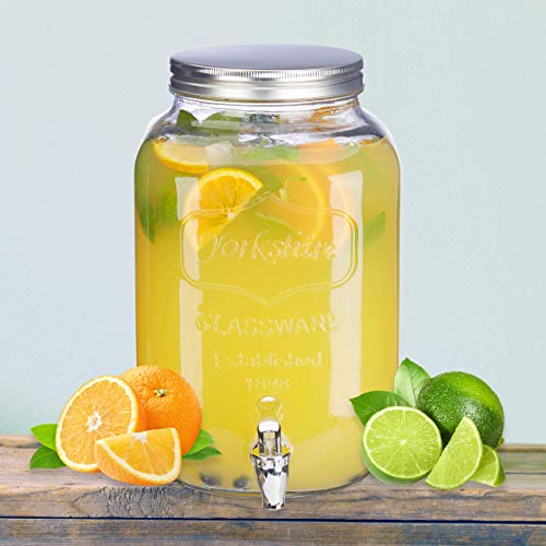 Relaxdays Dispensador de bebidas con grifo, Cristal, Vintage, Expendedor de refrescos, 8 L, Transparente