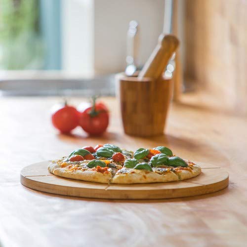 Relaxdays Plato para Pizza, Redondo, Resistente, Porciones Uniformes, Bambú, 1 Ud, Marrón, Naturaleza, 33 cm
