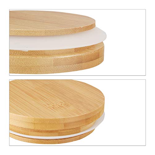 Relaxdays Recipientes para Guardar Alimentos, Set, para 500, 700 & 1000 ml, Envases de Cristal, 9,5 cm, Bambú, 3 Uds, Vidrio, Silicona