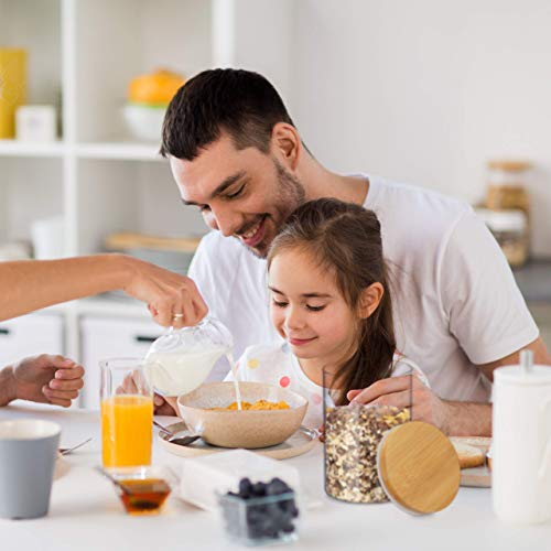 Relaxdays Recipientes para Guardar Alimentos, Set, para 500, 700 & 1000 ml, Envases de Cristal, 9,5 cm, Bambú, 3 Uds, Vidrio, Silicona